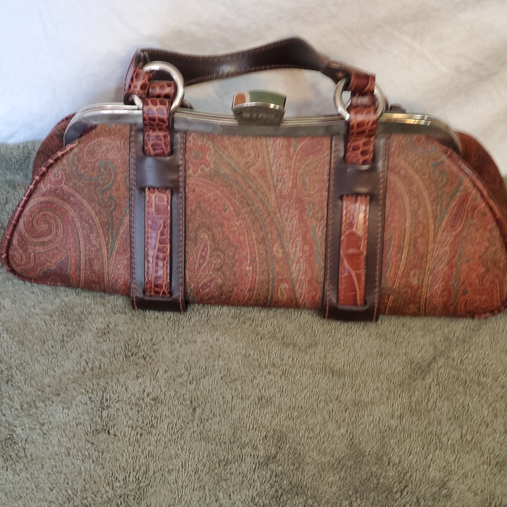 ETRO- KISSLOCK Unusual Satchel In Paisley And Croc Embossed.